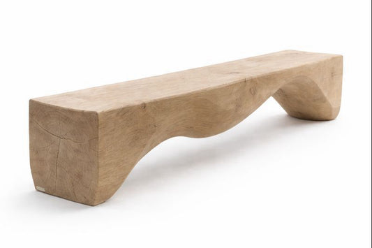 Waverly Log Bench, Double Curve, Teak