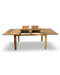St Tropez Rectangular Extension Table (126/105/83x39"), dble leaf, With Teak Plug (when open)