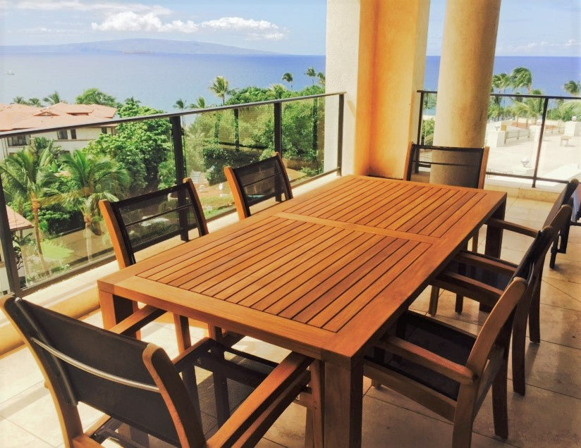 Bendigo Rectangular Dining Table, 39"x79", with Parasol Hole and Teak Plug