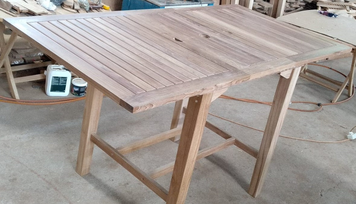 St Tropez Rectangular Extension Counter Height Table - 79/59x39", Single leaf With Teak Plug, Leaf Removable