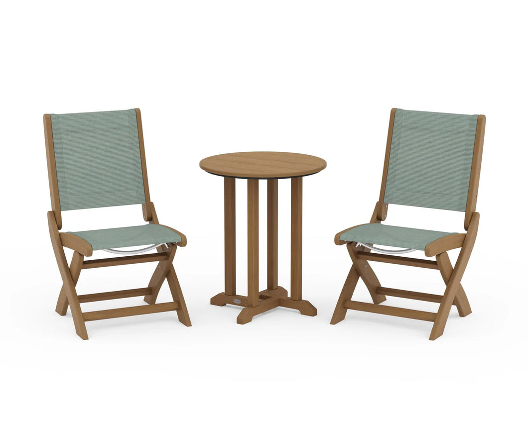 Coastal Folding Side Chair 3-Piece Round Bistro Dining Set POLYWOOD
