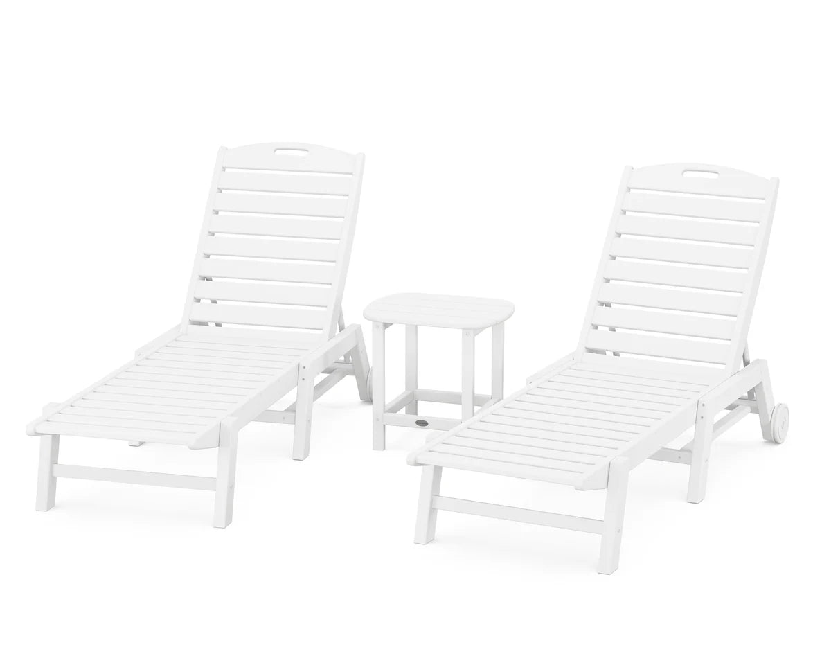 Nautical 3-Piece Chaise Lounge with Wheels Set with South Beach 18" Side Table