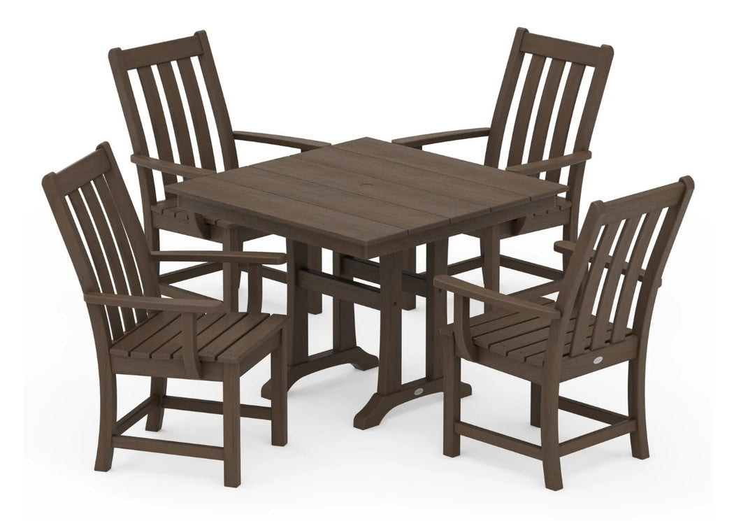 Vineyard 5-Piece Farmhouse Trestle Arm Chair Dining Set