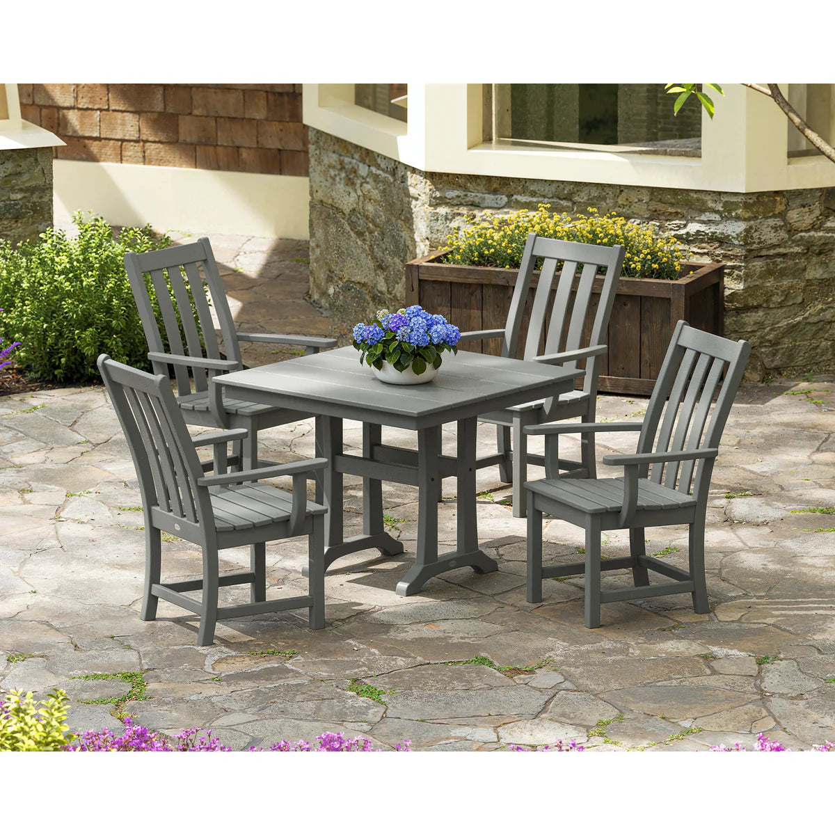 Vineyard 5-Piece Farmhouse Trestle Arm Chair Dining Set