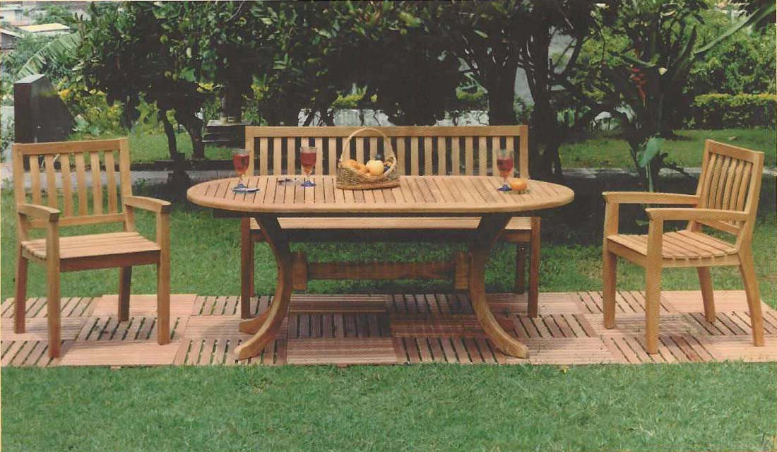 Oval Tabletop 83 x 39", Teak slatted top