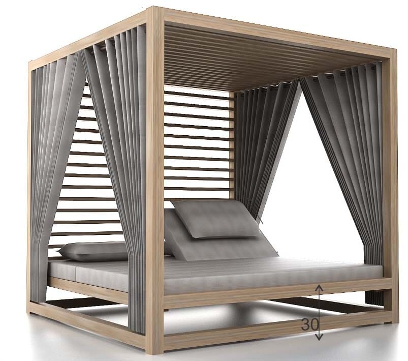 Denver Daybed with Sunbrella roof, Canopy (Excl Cushions), 3 Mesh walls, Wood Louvres at Back