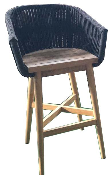 Morata Bar Armchair, Grey Braid/Teak Legs (cushions additional)