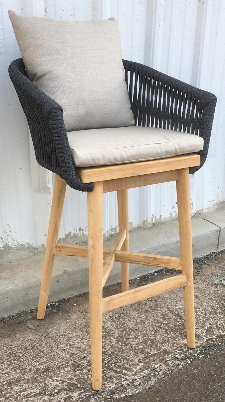 Morata Bar Armchair, Grey Braid/Teak Legs (cushions additional)