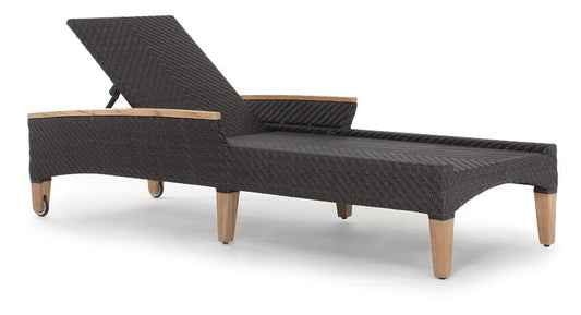 Zanzibar Sunbed with teak arms and recessed wheels