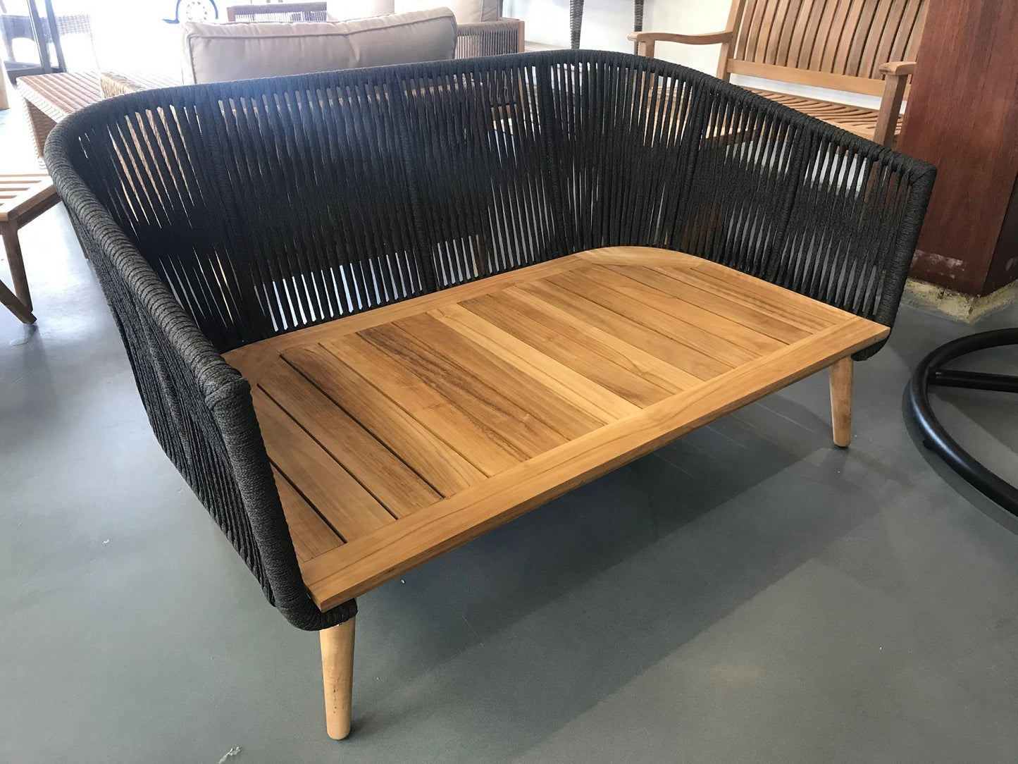 Morata DS Loveseat, Grey Braid/Teak Legs
