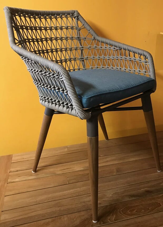 Ripley Armchair, Beige Rope, Taupe Powdercoated Frame. Teak Legs (Seat Cushion Addtl)