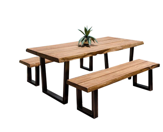 Victoria live edge table with benches